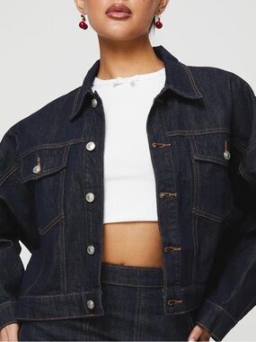 Princess Polly Dark Indigo Denim Jacket with Contrast Stitching